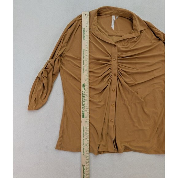 NY Collection Woen's Top Size 2X Gold 3/4 Sleeve Stretch Knit Button-Up - Picture 8 of 13